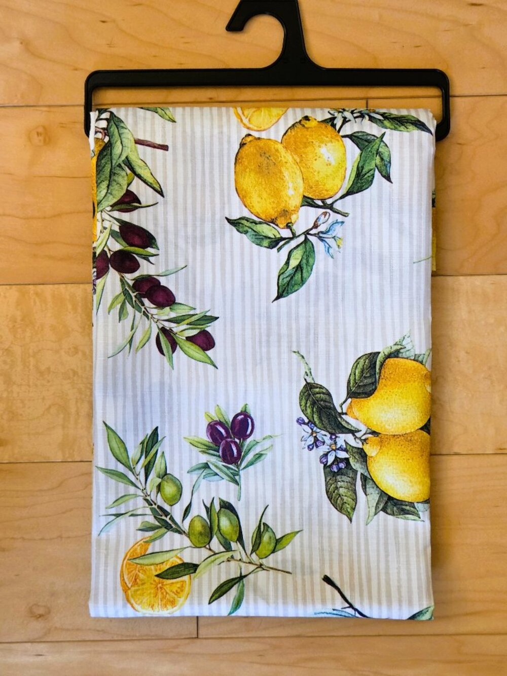 All For You Polyester Table Cloth 70x54 Lemons Olives Flowers Grey Stripes [NEW]
